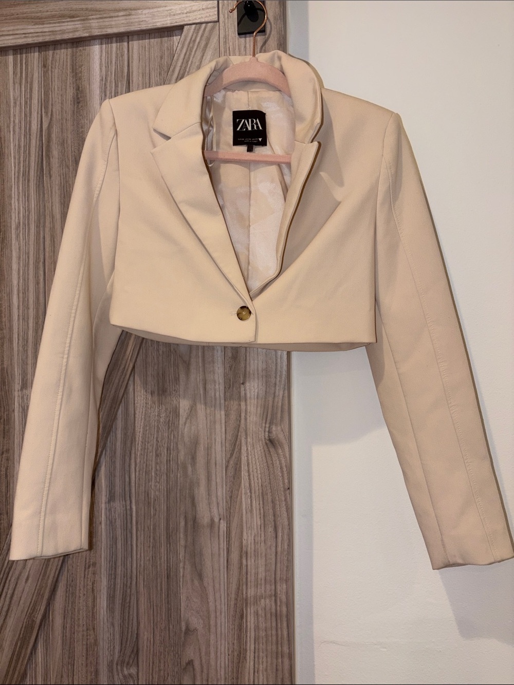 Zara Cream Cropped Single-Button Blazer